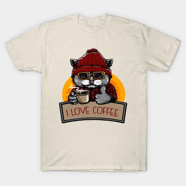 I LOVE COFFEE cat, catpuccino T-Shirt by illustraa1